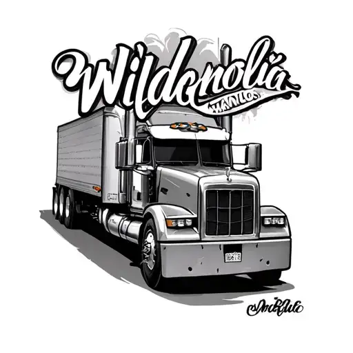 words wild magnolia, 18 wheeler tattoo design idea