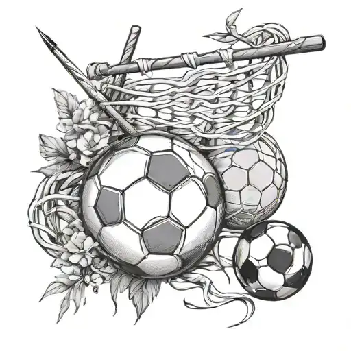 Soccer and Knitting needles entwined with jasmine tattoo design idea