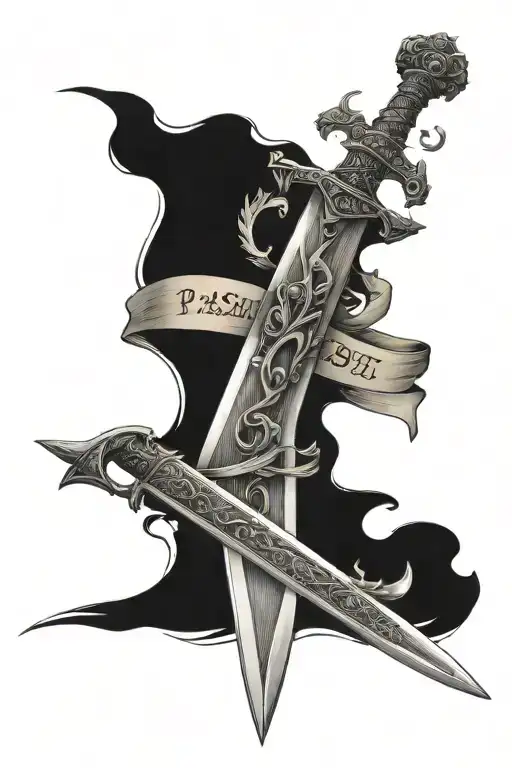 single bastard sword with a single banner running horizontally reading Psalms 3:27 tattoo design idea