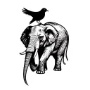 elephant and crow tattoo design idea