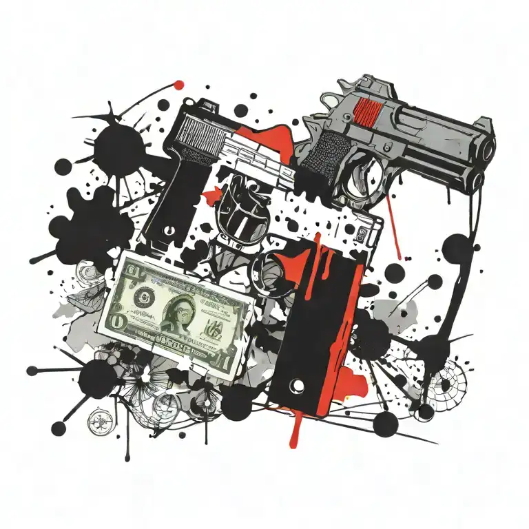 drugs guns money tattoo design idea