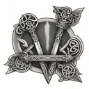 unalome with celtic swords crossing tattoo design idea
