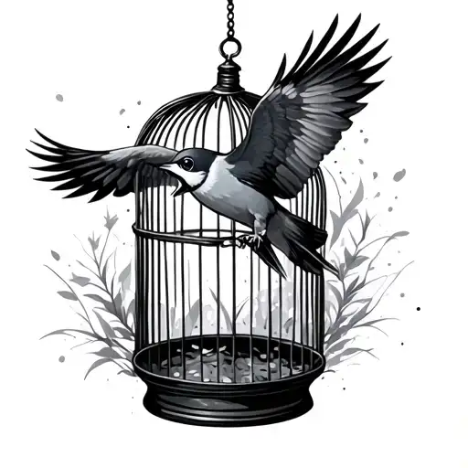 Bird Flying Out Of Cage tattoo design idea