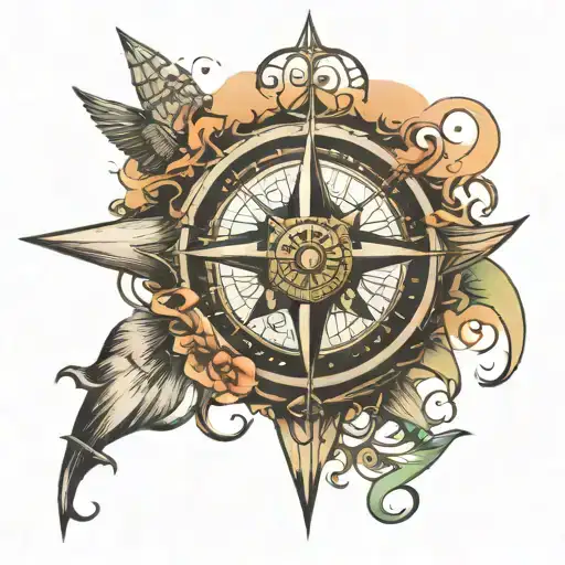 compass rose with sailing and aviation themed tattoo tattoo design idea