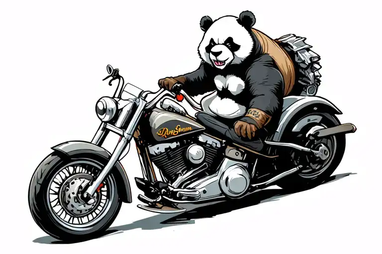 angry panda riding a Harley davidson tattoo design idea