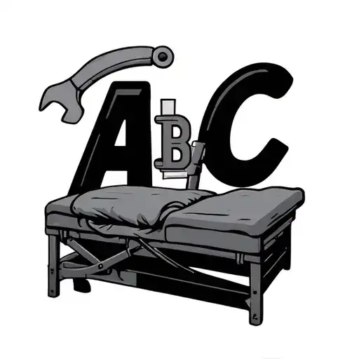 A B C with pipe wrench and massage table tattoo design idea