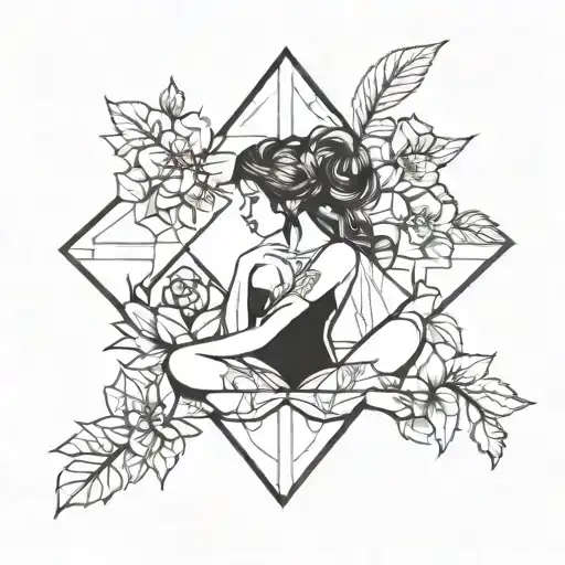 A geometric floral design incorporating elements of women's poses tattoo design idea