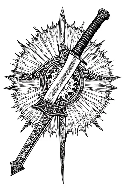 samurai sword sun shining tattoo design idea