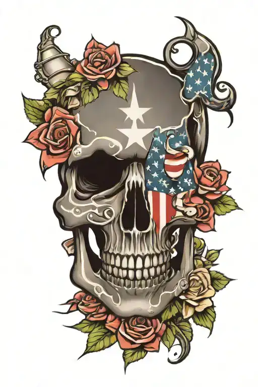 skull, roses, american flag, type 1 diabetes, plumeria, cross with nails tattoo design idea