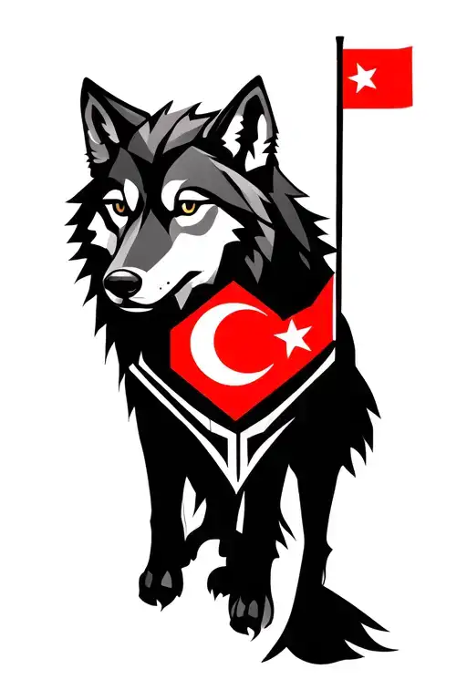 wolf and Turkish flag tattoo design idea