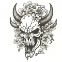 bull skull cherry blossoms  tattoo design idea