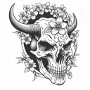 bull skull cherry blossoms  tattoo design idea
