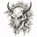 bull skull cherry blossoms  tattoo design idea