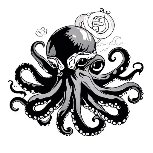 Japanese ship octopus tattoo design idea