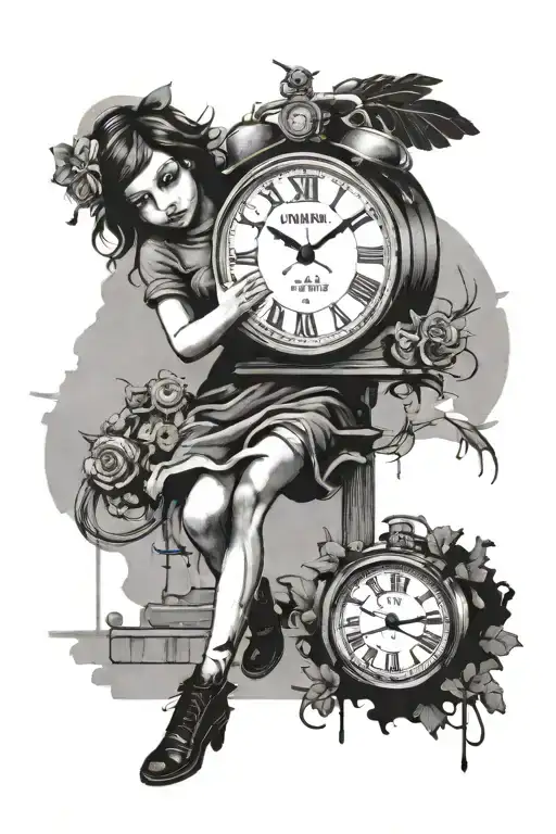 Banksy girl and dissolving clock tattoo design idea