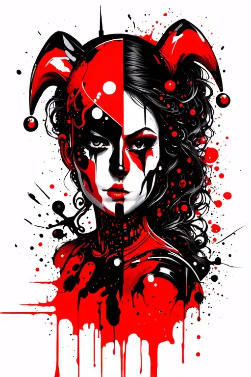 head half woman half robot court jester tattoo design idea