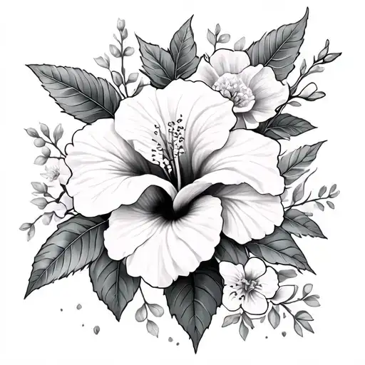 forearm cherry blossom, hibiscus, acacia flower, geranium, azalea flower, cyclamen, poinsettia and stock tattoo design idea