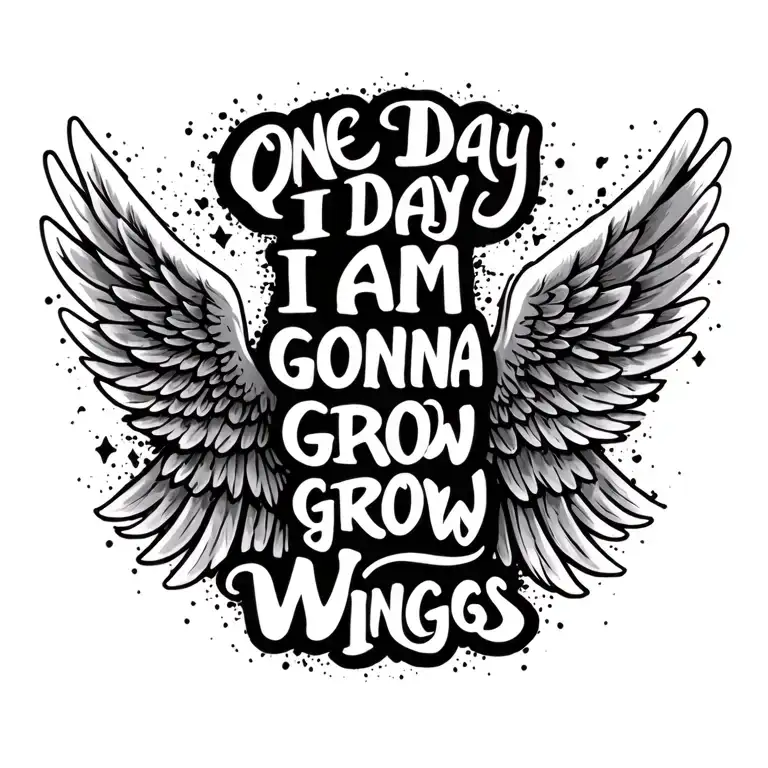 angel wings with vertical text in between in cursive saying one day i am gonna grow wings tattoo design idea