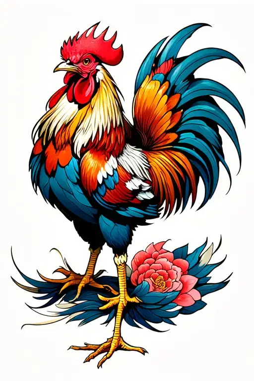 rooster fighting stance tattoo design idea