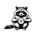racoon sitting holding a compass rose tattoo design idea
