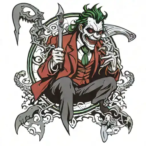 Wendigo holding hook swords with joker makeup tattoo design idea