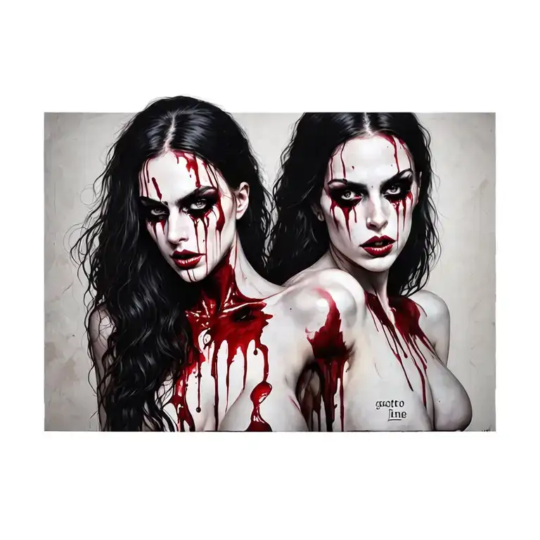 sexy bloody vampire women full body tattoo design idea
