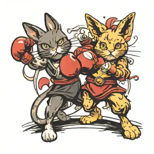 boxing cat and kickboxing rabbit tattoo design idea