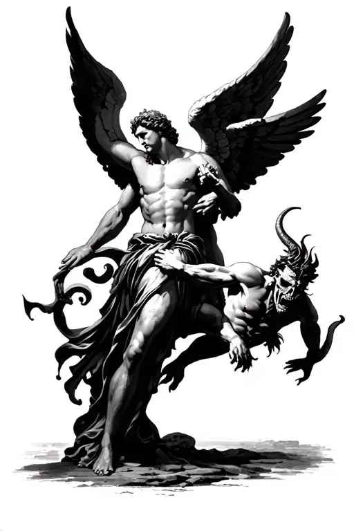 st michael the archangel defeating satan tattoo design idea
