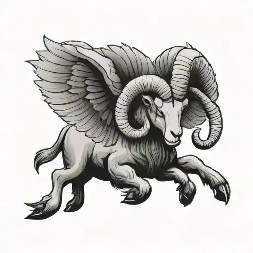 sideview flying aries ram with wings tattoo design idea