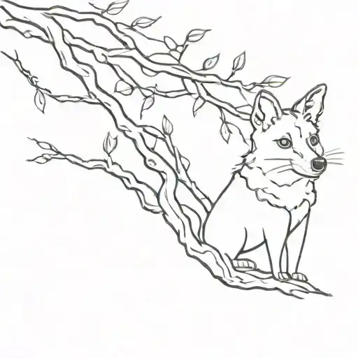 dog staring at a possum in the tree branch tattoo design idea