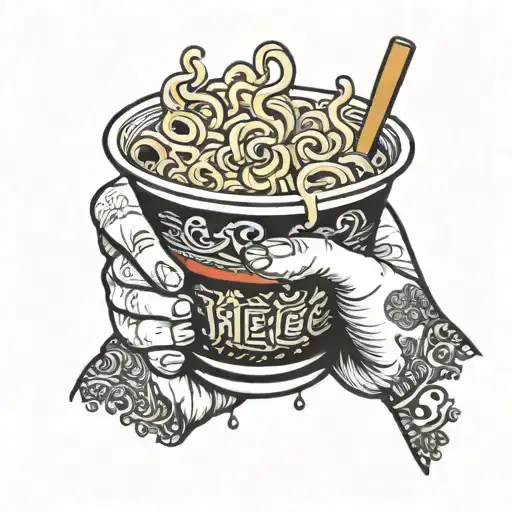 hand holding cup noodles tattoo design idea