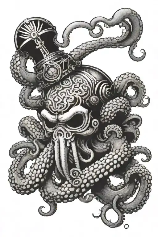 long armed octopus wearing centurion helmet tattoo design idea