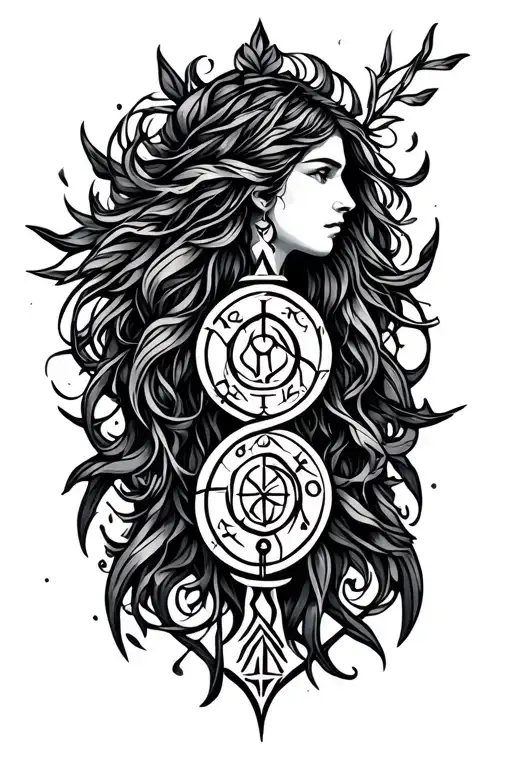 Virgo zodiac sign in Norse runes tattoo design idea