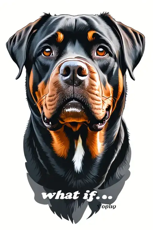 Combine the image of a rottweiler with thee words 'what if . . .'faithful loyal companion  tattoo design idea