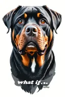 Combine the image of a rottweiler with thee words 'what if . . .'faithful loyal companion  tattoo design idea
