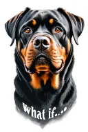 Combine the image of a rottweiler with thee words 'what if . . .'faithful loyal companion  tattoo design idea