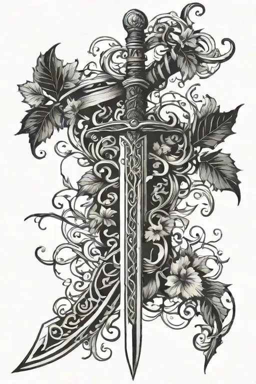 narsil sword with vines wrapped tattoo design idea