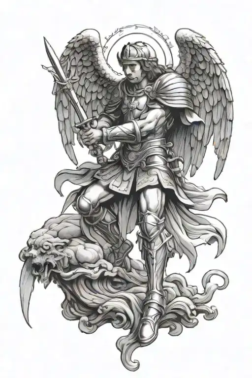 St Michael Kneeling with armor tattoo design idea