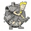 vault boy from fallout holding a bomb drone crashing tattoo design idea