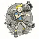 vault boy from fallout holding a bomb drone crashing tattoo design idea