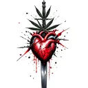 a dagger pierces the heart,everything entangled with barbed wire,marijuana leaves in the background tattoo design idea