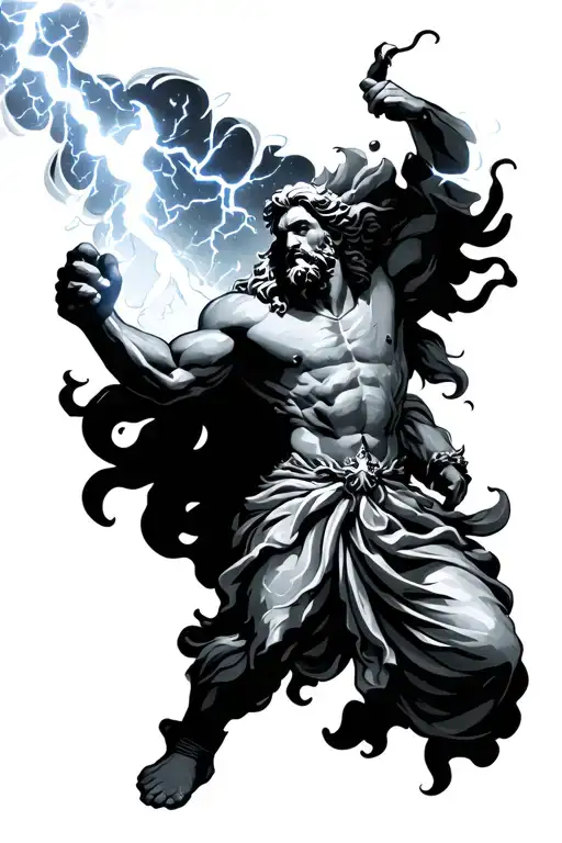 Zeus wielding a lightning bolt tattoo design idea