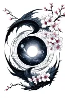 Sagittarius and cancer design that in corporates open enso circle, cherry blossoms and universe tattoo design idea