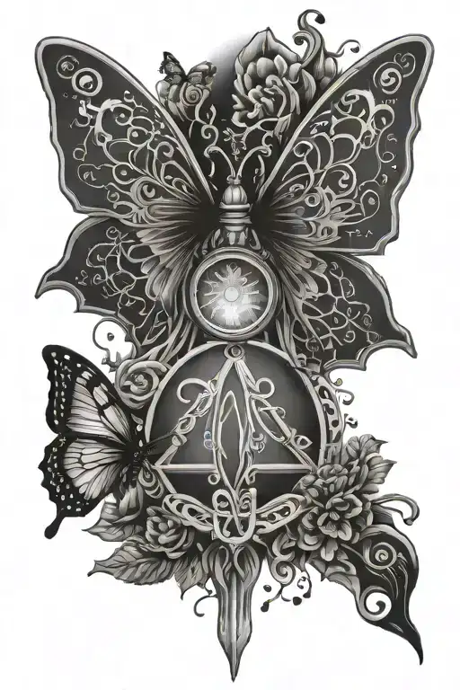 Ouija Pentacle Butterfly Night Drop tattoo design idea