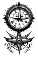 compass and clock tattoo design idea