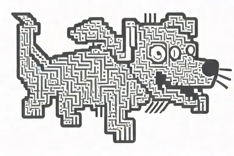 keith haring dog barking with binary code  pattern (0s and 1s ) on the inside tattoo design idea