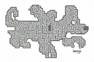 keith haring dog barking with binary code  pattern (0s and 1s ) on the inside tattoo design idea