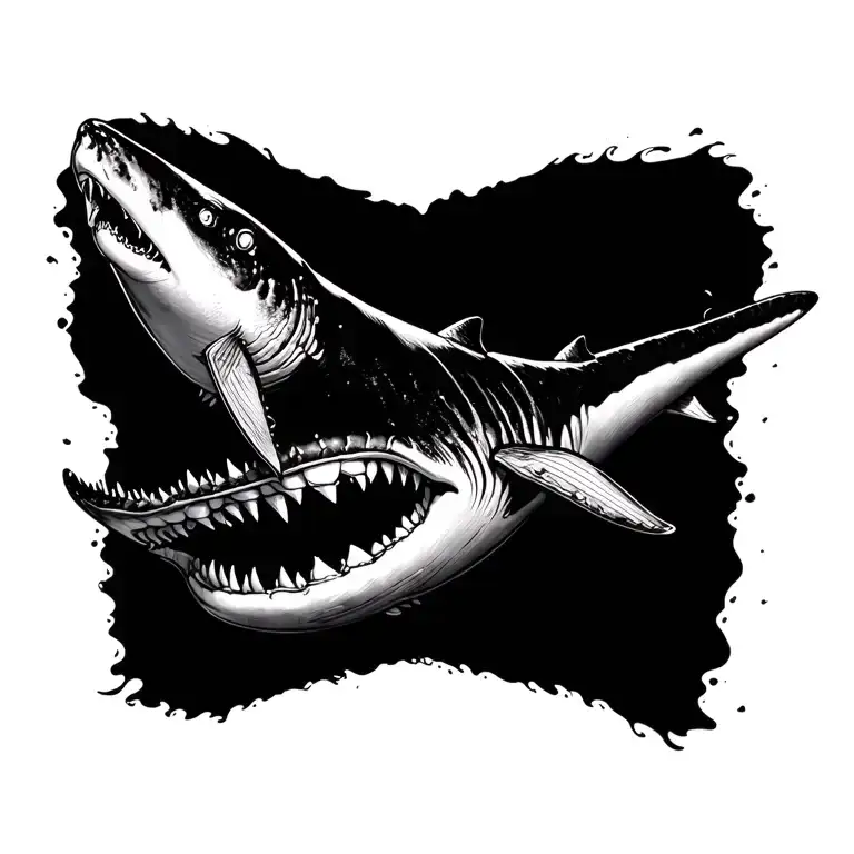 whale shark surrounded by megalodon teeth tattoo design idea