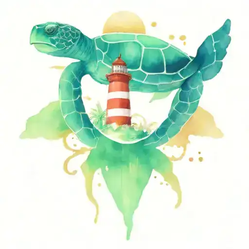 Seaturtle and light house tattoo design idea