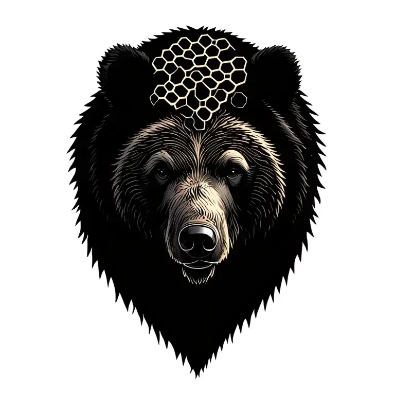 bear head with honey comb design combining elements tattoo design idea